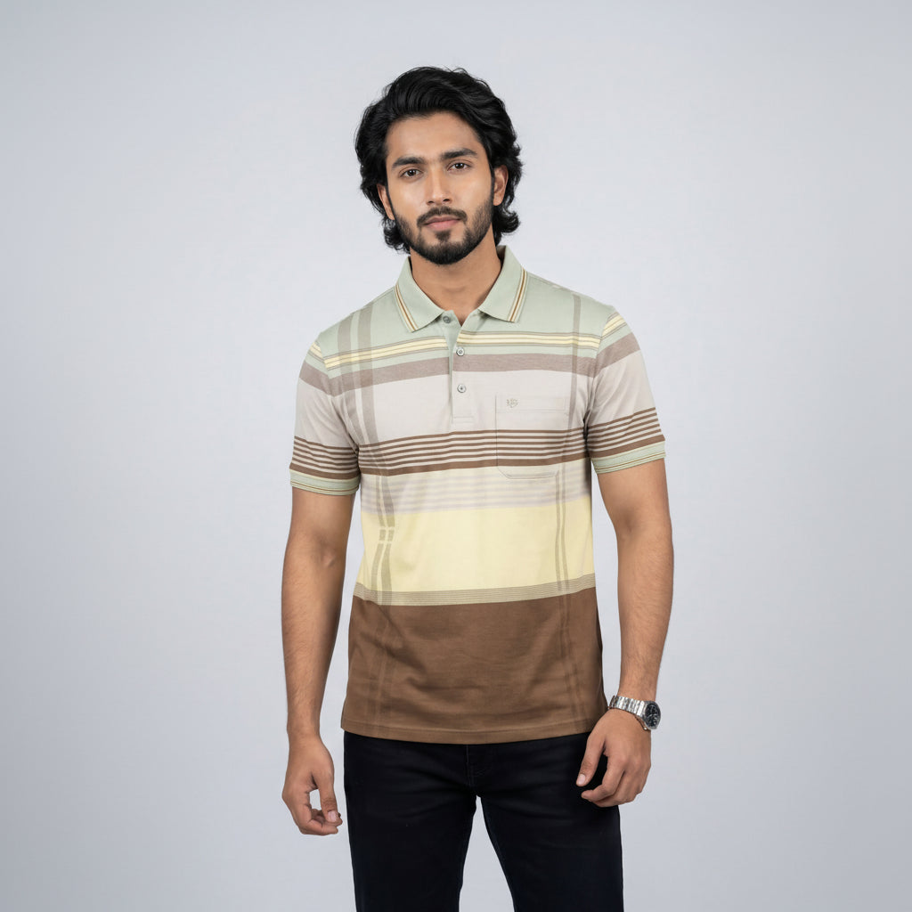 Men’s Premium Striped Polo T-Shirt -Earthy & Neutral