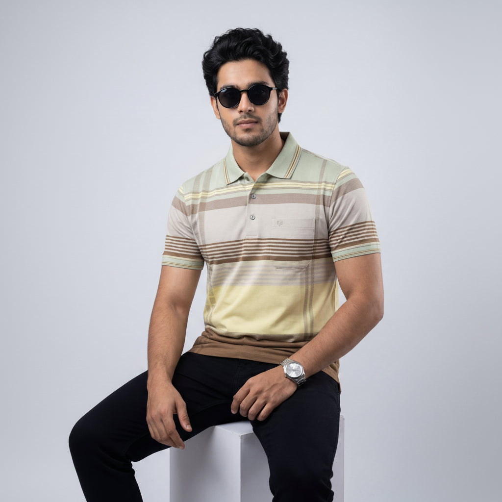 Men’s Premium Striped Polo T-Shirt -Earthy & Neutral