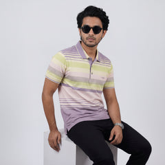 Men’s Premium Striped Polo T-Shirt -Light Purple & Lime Green