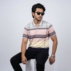 Men’s Premium Striped Polo T-Shirt -Navy Blue & Light Grey