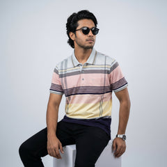 Men’s Premium Striped Polo T-Shirt -Navy Blue & Light Grey