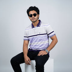 Men’s Premium Striped Polo T-Shirt -Light Grey & Ash