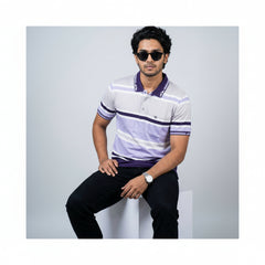 Men’s Premium Striped Polo T-Shirt -Light Grey & Ash