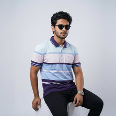 Men’s Premium Striped Polo T-Shirt -Light Blue & Purple