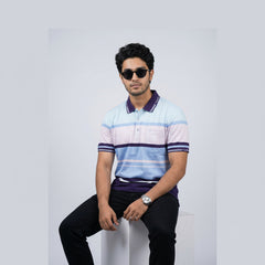 Men’s Premium Striped Polo T-Shirt -Light Blue & Purple