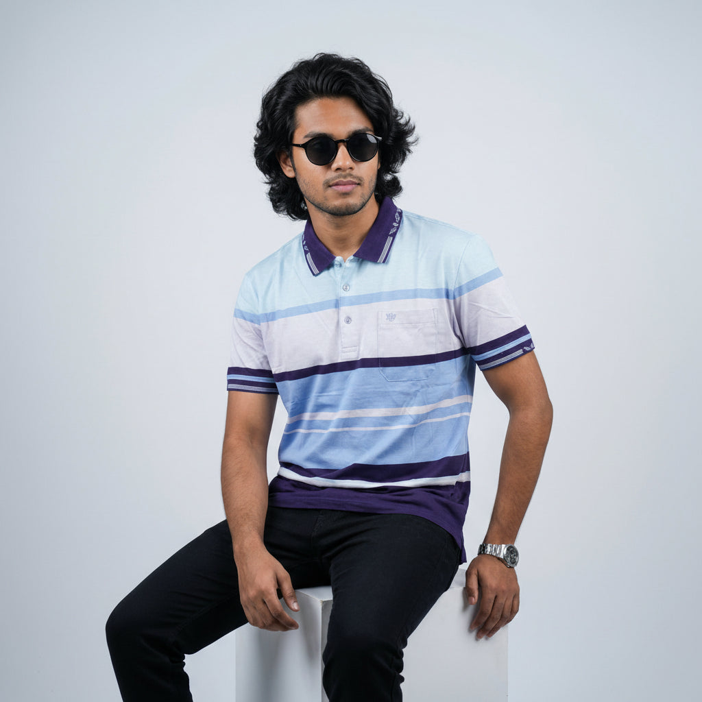 Men’s Premium Striped Polo T-Shirt -Light Blue & Purple