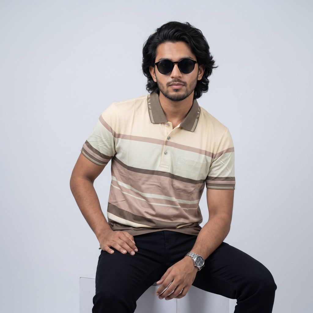 Men’s Premium Striped Polo T-Shirt -Taupe & Muted Brown