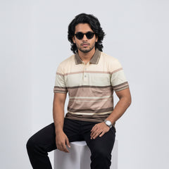 Men’s Premium Striped Polo T-Shirt -Taupe & Muted Brown