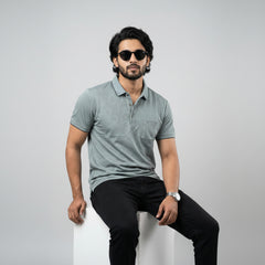 Men’s Premium Striped Polo T-Shirt -Dusty Green