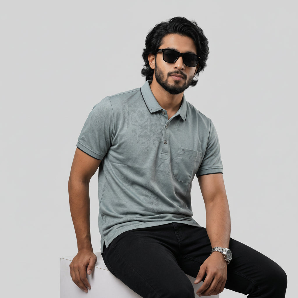 Men’s Premium Striped Polo T-Shirt -Dusty Green