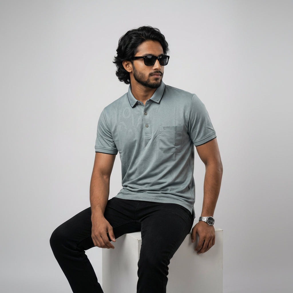 Men’s Premium Striped Polo T-Shirt -Dusty Green