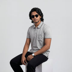 Men’s Premium Striped Polo T-Shirt -Silver Grey