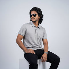 Men’s Premium Striped Polo T-Shirt -Silver Grey