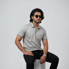 Men’s Premium Striped Polo T-Shirt -Silver Grey