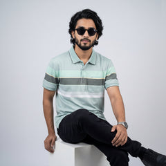 Men’s Premium Striped Polo T-Shirt -Olive Green & Off-White