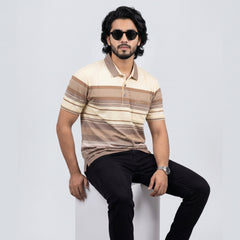 Men’s Premium Striped Polo T-Shirt -Coffee & Chocolate Brown
