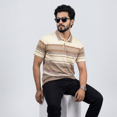Men’s Premium Striped Polo T-Shirt -Coffee & Chocolate Brown
