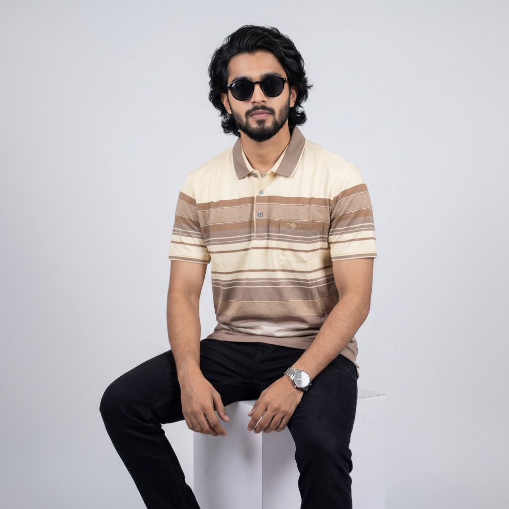 Men’s Premium Striped Polo T-Shirt -Coffee & Chocolate Brown