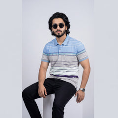 Men’s Premium Striped Polo T-Shirt -Sky Blue & Light Blue